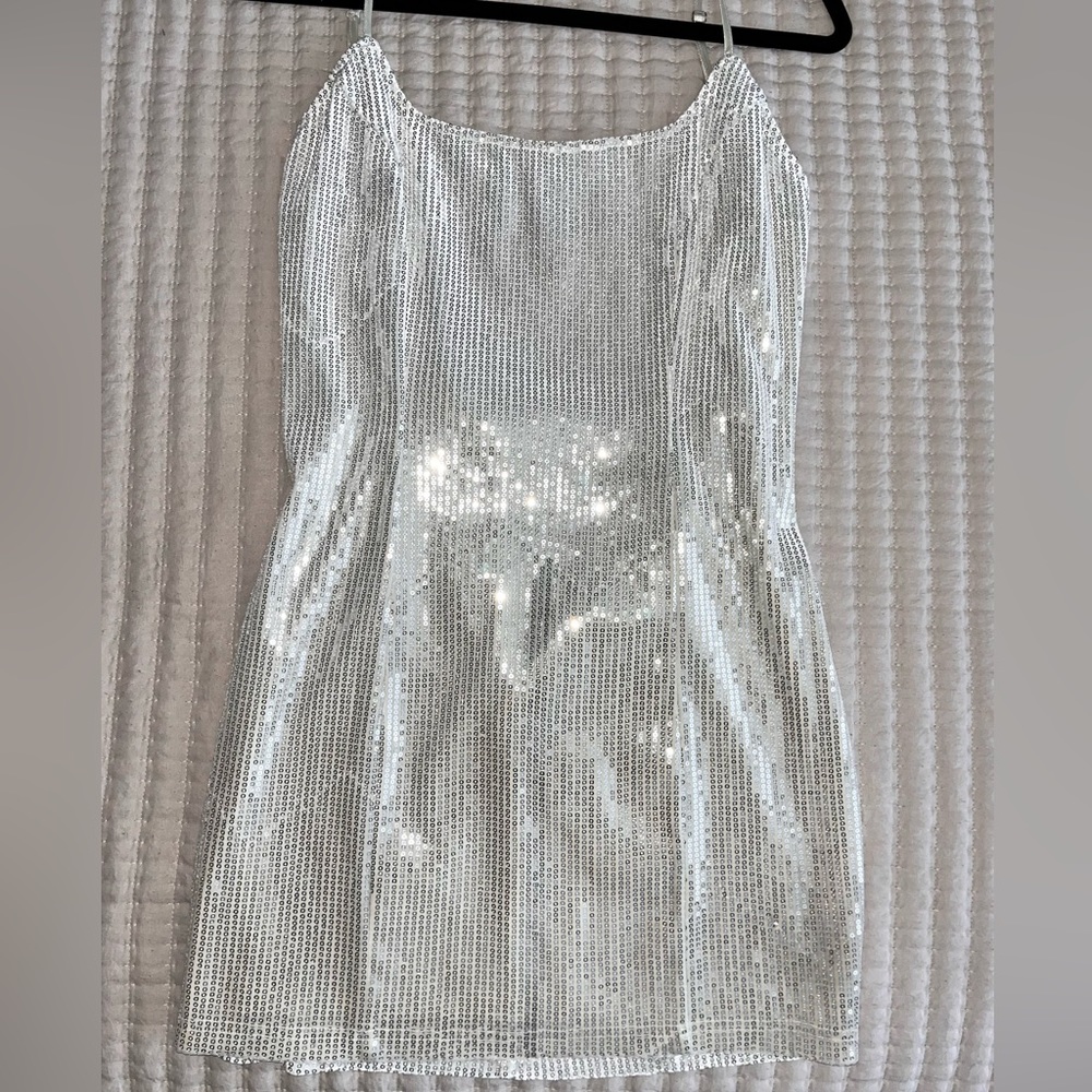 White sparkle, glitter mini dress